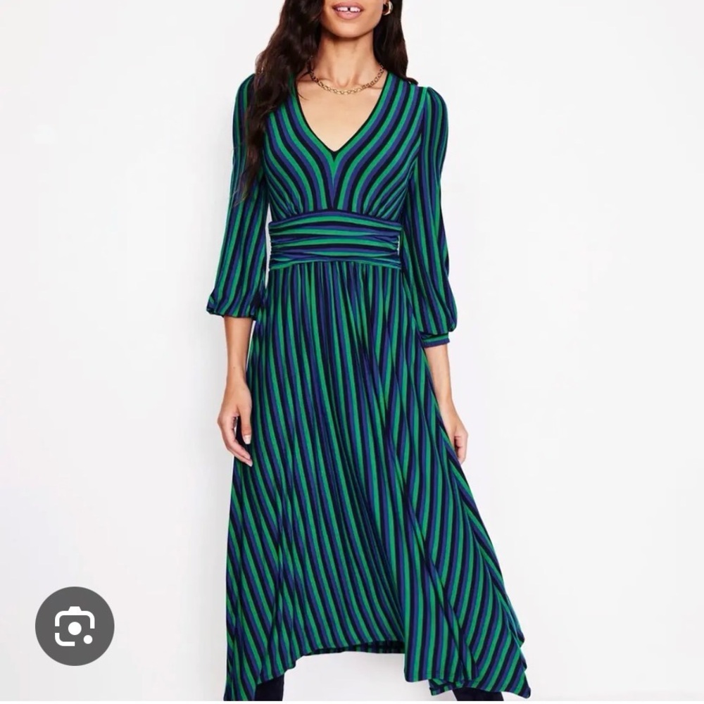 Boden LIKE NEW Vibrant Green and Blue Long Sleeve Dress